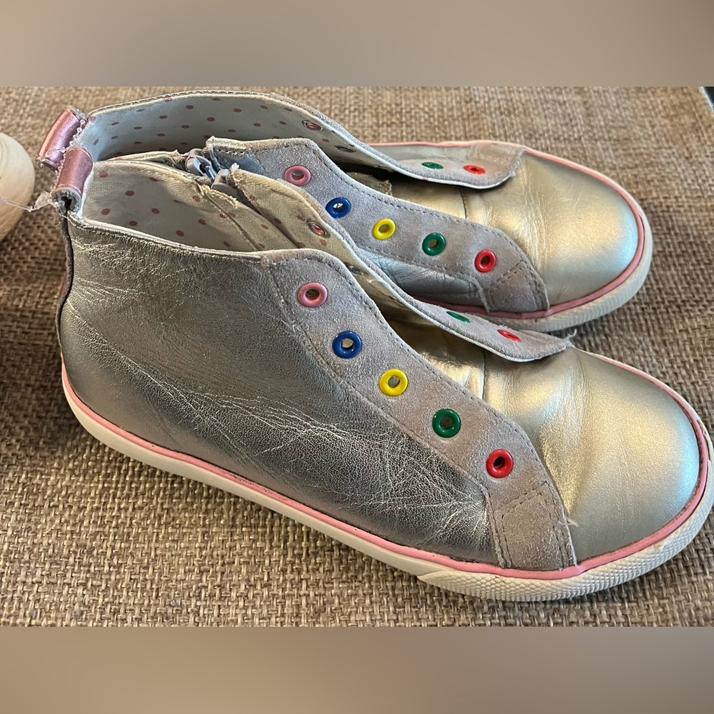 Mini Boden Metallic Kids Sneakers with Colorful Eyelets